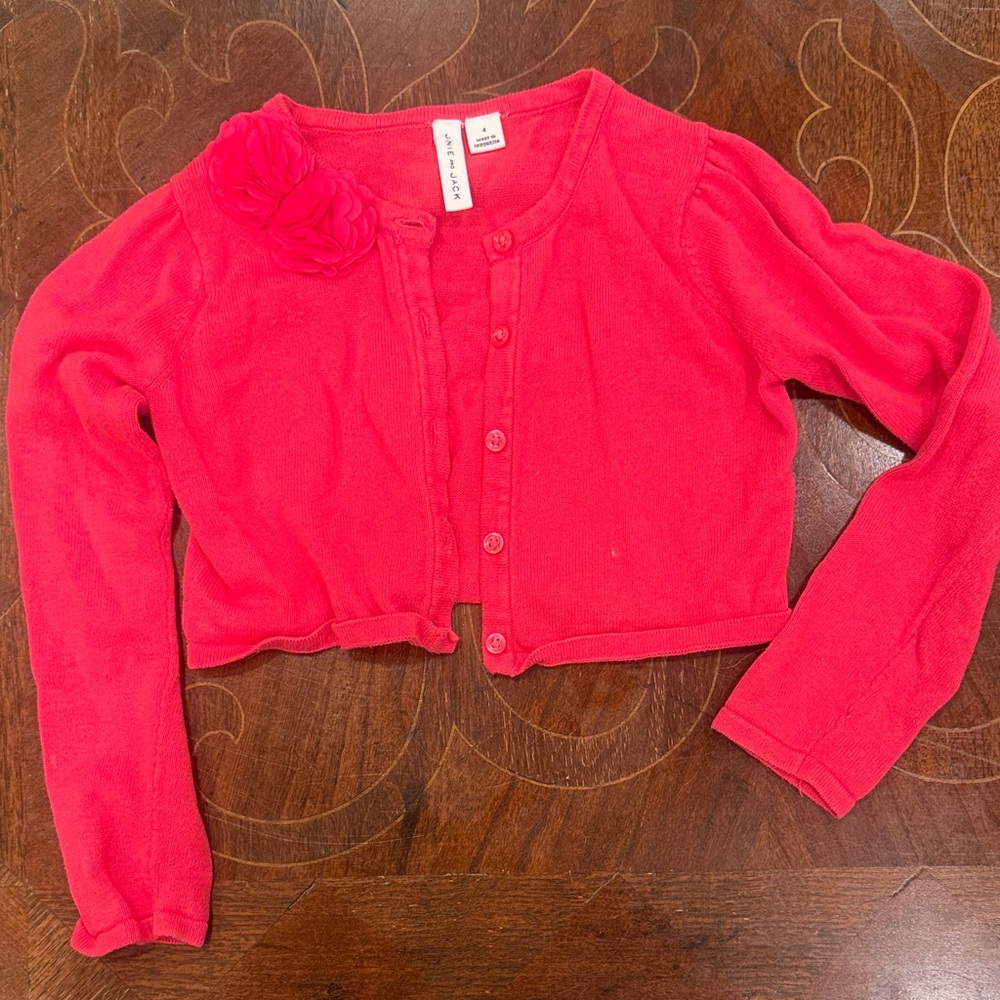 Janie and Jack Bright Pink Knit Shrug Cardigan with flower detail